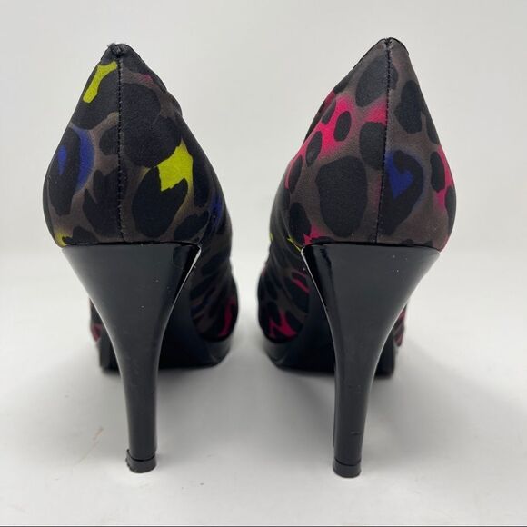 Nine West Danee Neon Leopard Print Peep Toe Heels Platform Women's 6M - Picture 6 of 11